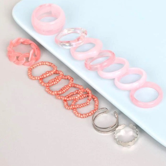 Pink Colorful Chunky Resin Ring 17 Pieces - Picture 3 of 4